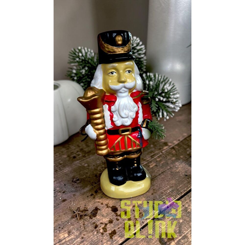 Ceramic Nutcracker Soldier Figurine, Red & Gold Holiday Decor